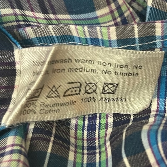 Eton Shirt Mens 43 17 Blue Purple Green Plaid Button‎ Down York 100% Cotton - Picture 9 of 10